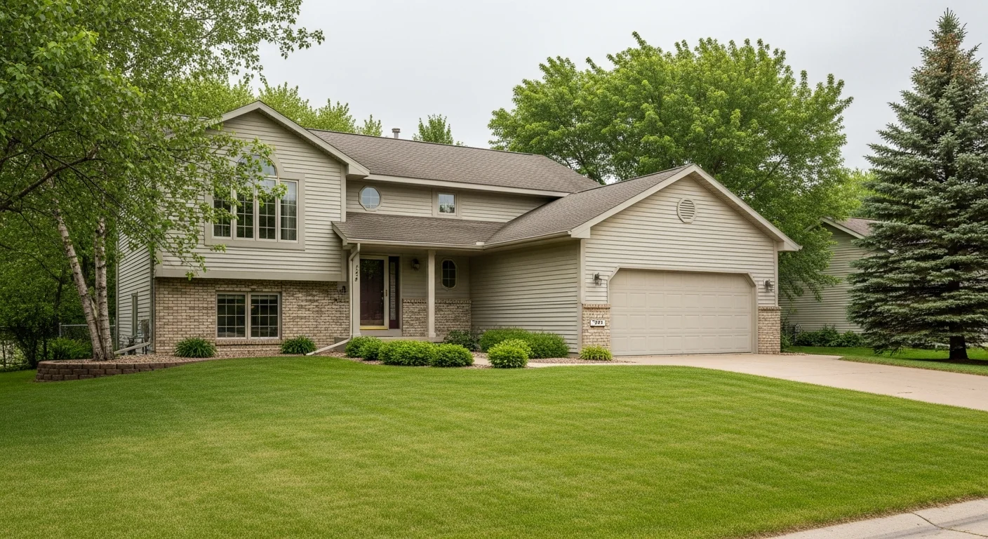 Suburban home in Elk River with mature landscaping and driveway, typical of the area's residential neighborhoods.